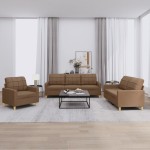 vidaXL Set de canapele cu perne, 3 piese, maro, textil vidaXL Set de canapele cu perne, 3 piese, maro, textil