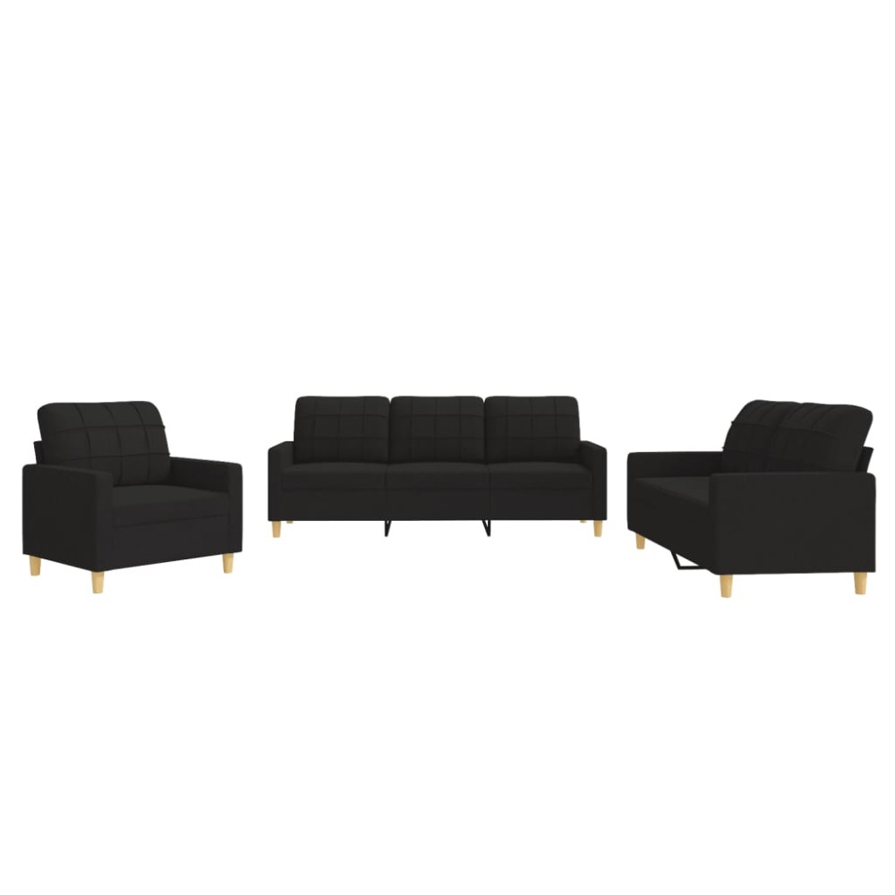 vidaXL Set de canapele cu perne, 3 piese, negru, textil