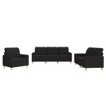 vidaXL Set de canapele cu perne, 3 piese, negru, textil vidaXL Set de canapele cu perne, 3 piese, negru, textil