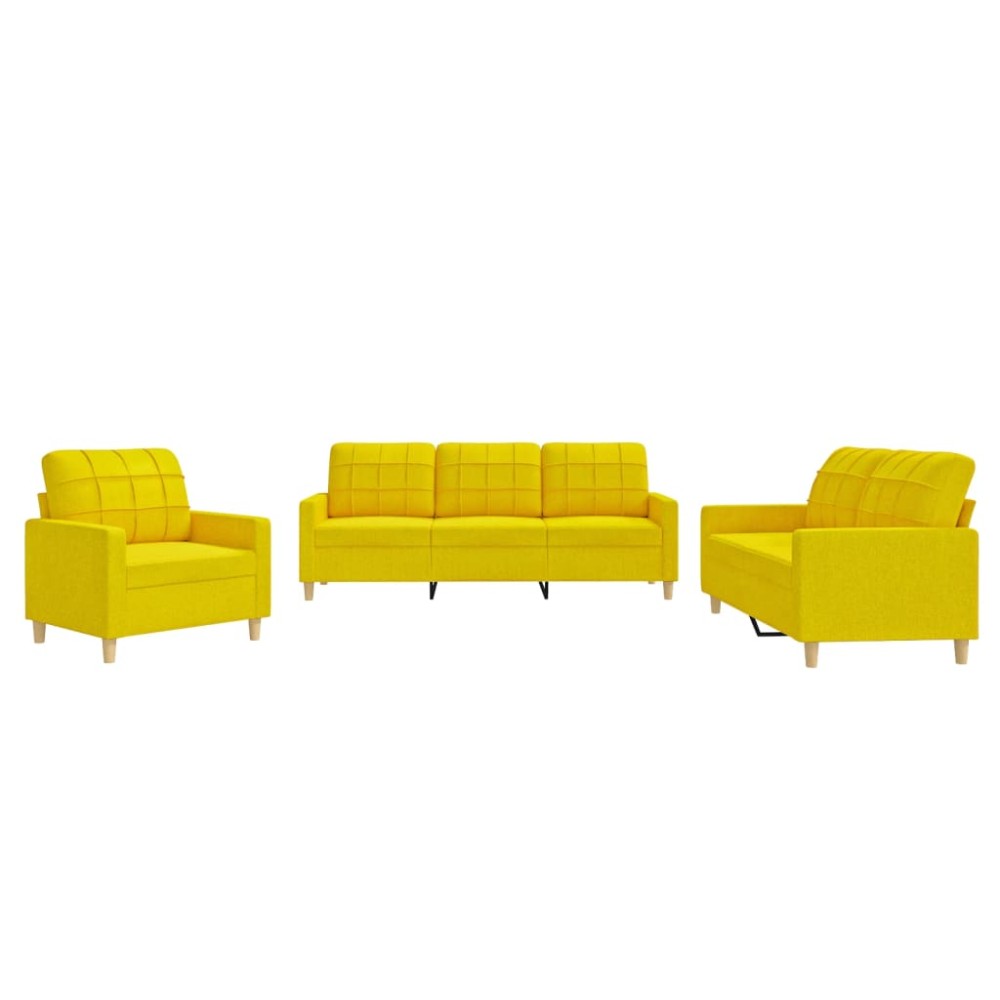 vidaXL Set de canapele cu perne, 3 piese, galben deschis, textil