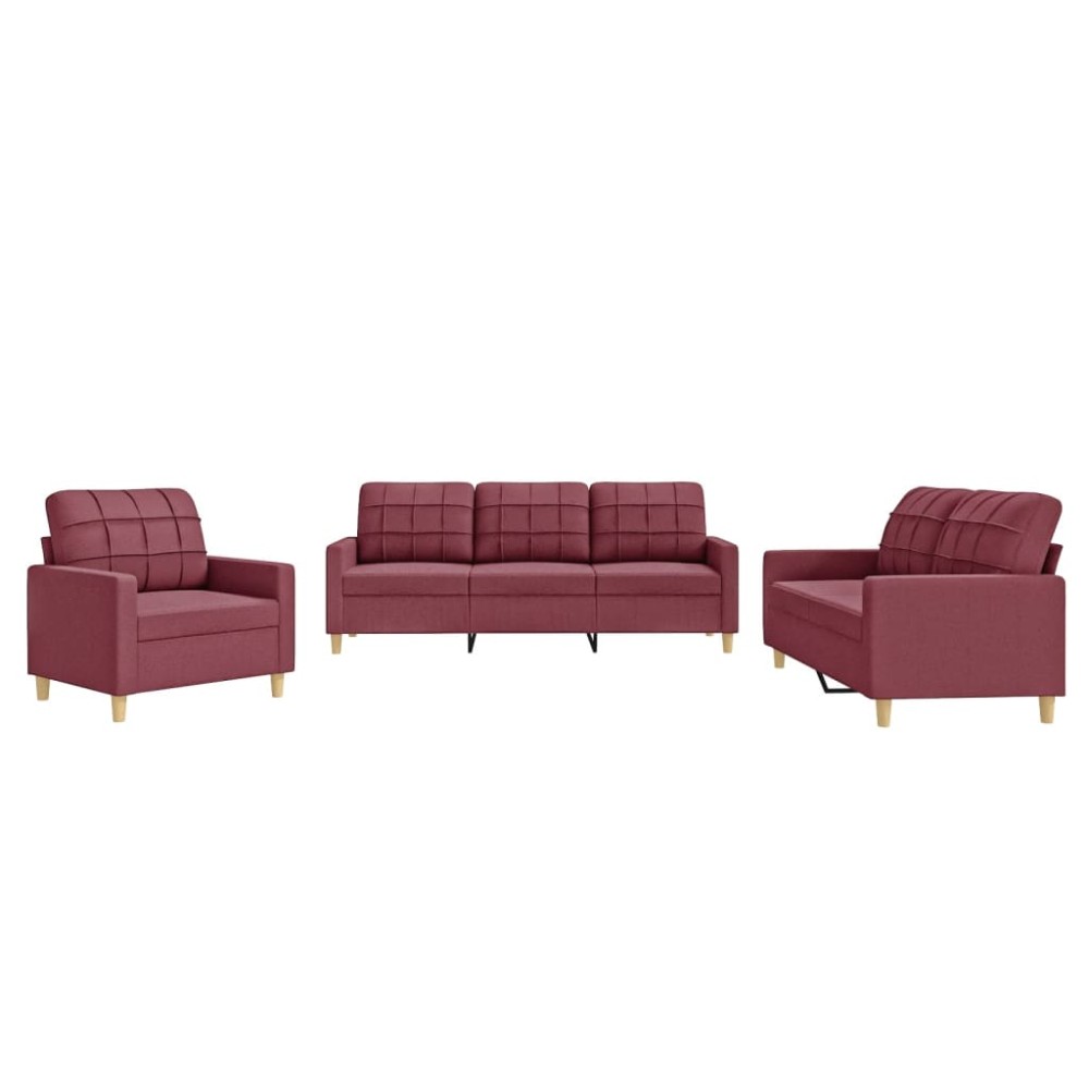 vidaXL Set canapea cu perne, 3 piese, roșu vin, material textil