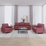 vidaXL Set canapea cu perne, 3 piese, roșu vin, material textil