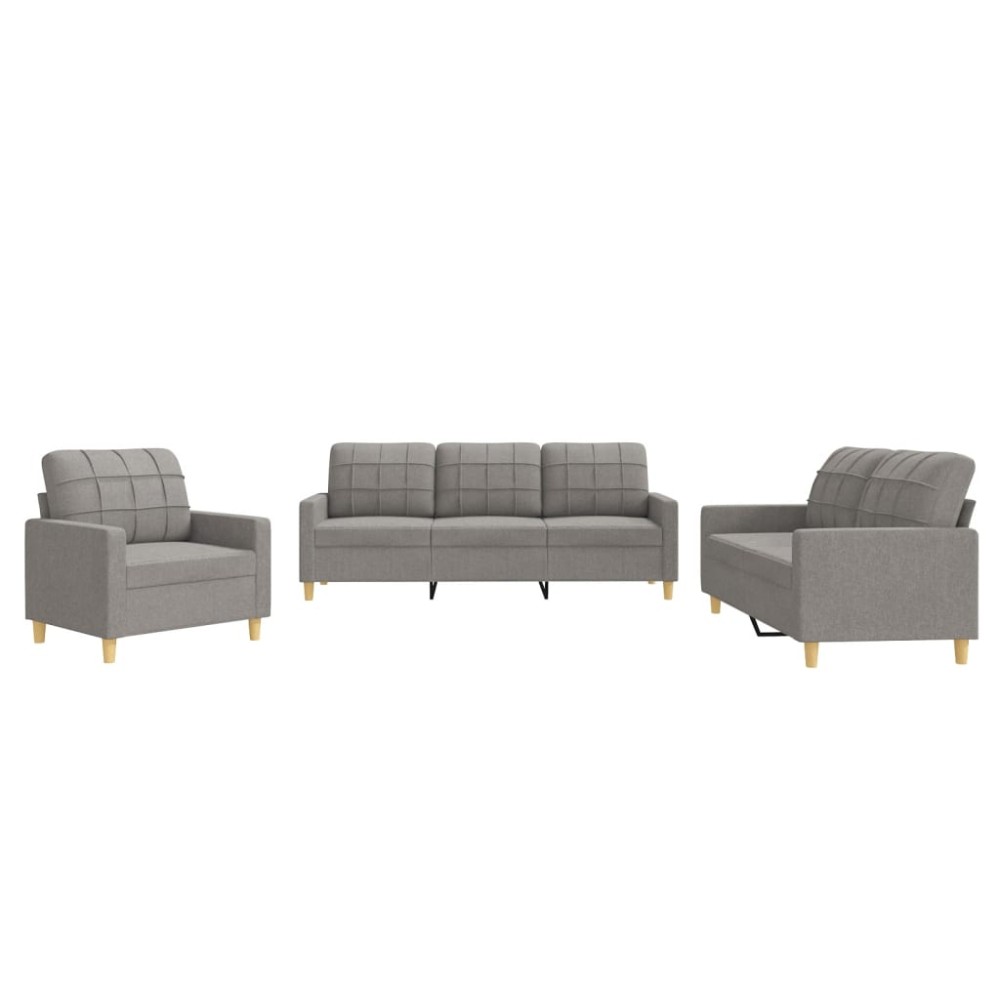 vidaXL Set de canapea cu perne, 3 piese, gri taupe, material textil