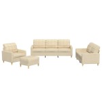 vidaXL Set de canapele cu perne, 4 piese, crem, textil vidaXL Set de canapele cu perne, 4 piese, crem, textil
