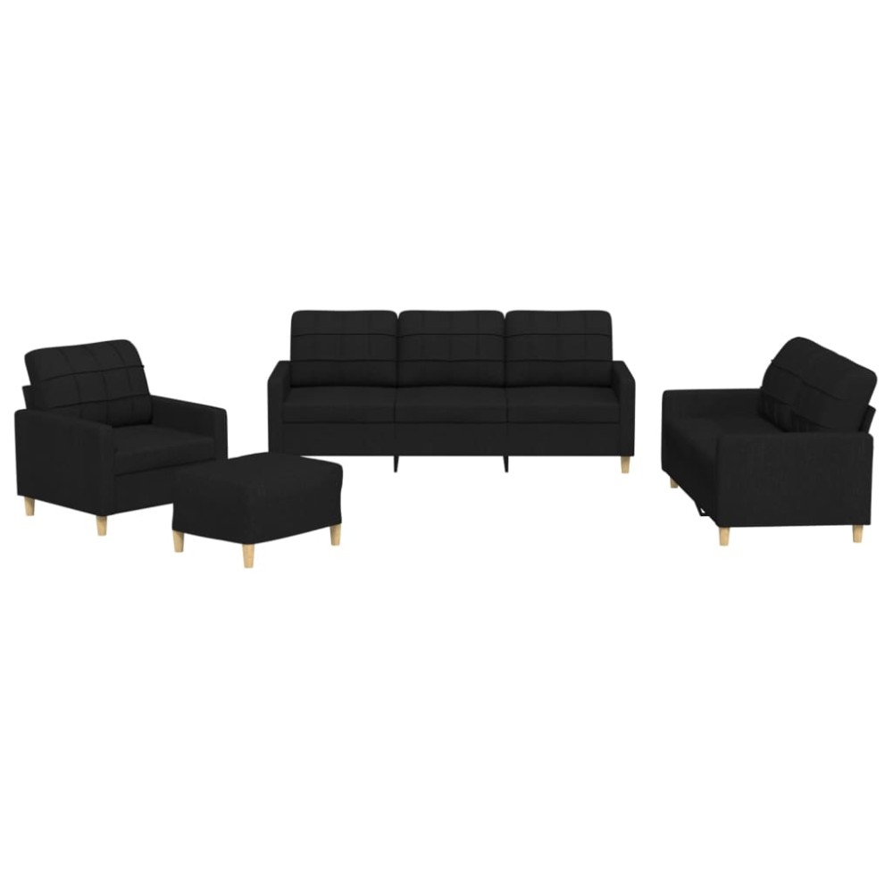 vidaXL Set de canapele cu perne, 4 piese, negru, textil