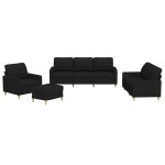 vidaXL Set de canapele cu perne, 4 piese, negru, textil