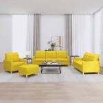 vidaXL Set de canapele cu perne, 4 piese, galben deschis, textil vidaXL Set de canapele cu perne, 4 piese, galben deschis, textil