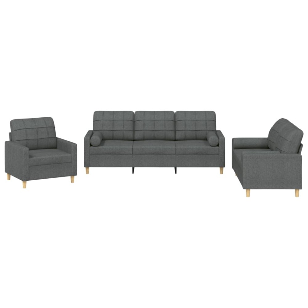 vidaXL Set de canapele cu perne, 3 piese, gri închis, textil