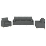 vidaXL Set de canapele cu perne, 3 piese, gri închis, textil vidaXL Set de canapele cu perne, 3 piese, gri închis, textil