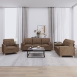 vidaXL Set de canapele cu perne, 3 piese, maro, textil vidaXL Set de canapele cu perne, 3 piese, maro, textil