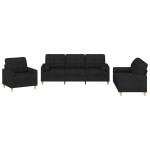 vidaXL Set de canapele cu perne, 3 piese, negru, textil vidaXL Set de canapele cu perne, 3 piese, negru, textil
