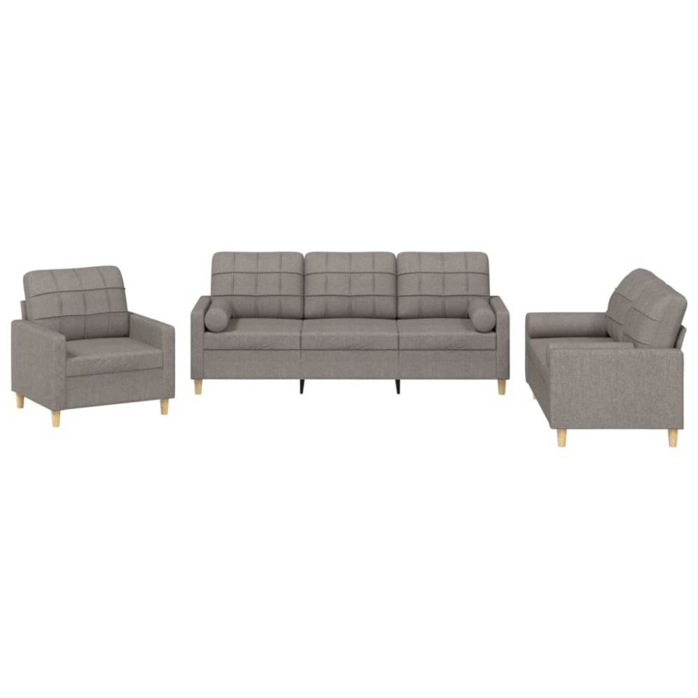 vidaXL Set de canapele cu perne, 3 piese, gri taupe, textil