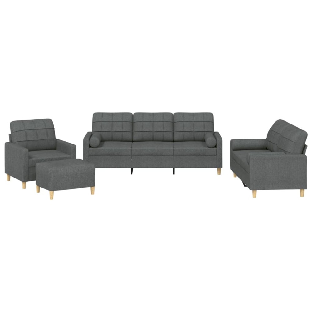 vidaXL Set de canapele cu perne, 4 piese, gri închis, material textil