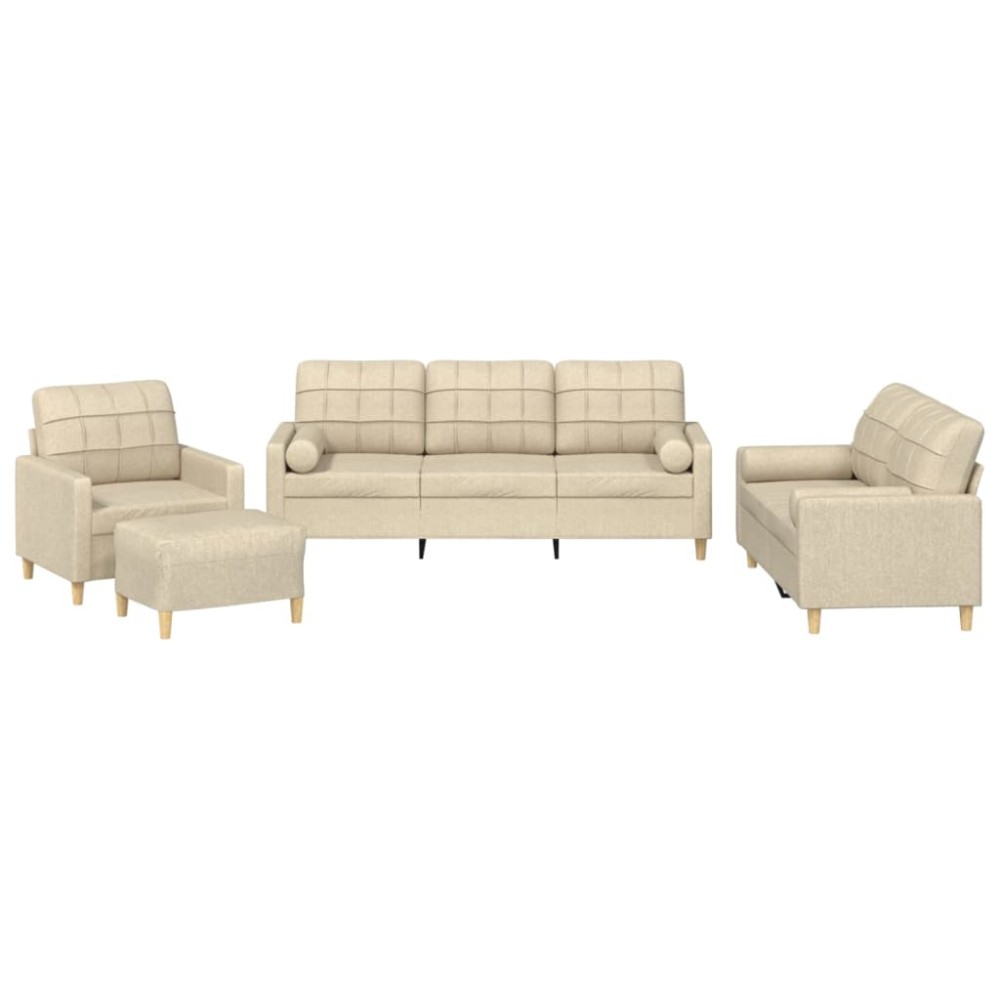 vidaXL Set de canapele cu perne, 4 piese, crem, microfibră