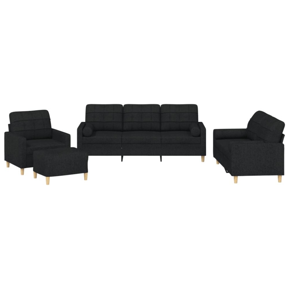 vidaXL Set de canapele cu perne, 4 piese, negru, material textil