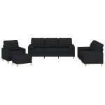 vidaXL Set de canapele cu perne, 4 piese, negru, material textil