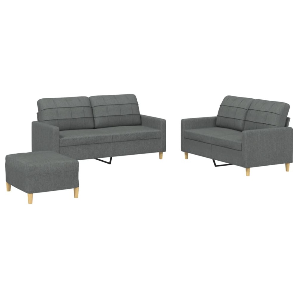 vidaXL Set de canapele cu perne, 3 piese, gri închis, textil