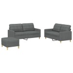 vidaXL Set de canapele cu perne, 3 piese, gri închis, textil vidaXL Set de canapele cu perne, 3 piese, gri închis, textil