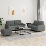 vidaXL Set de canapele cu perne, 3 piese, gri închis, textil vidaXL Set de canapele cu perne, 3 piese, gri închis, textil