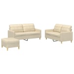 vidaXL Set de canapele cu perne, 3 piese, crem, textil vidaXL Set de canapele cu perne, 3 piese, crem, textil