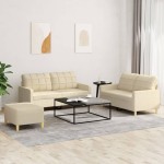 vidaXL Set de canapele cu perne, 3 piese, crem, textil vidaXL Set de canapele cu perne, 3 piese, crem, textil