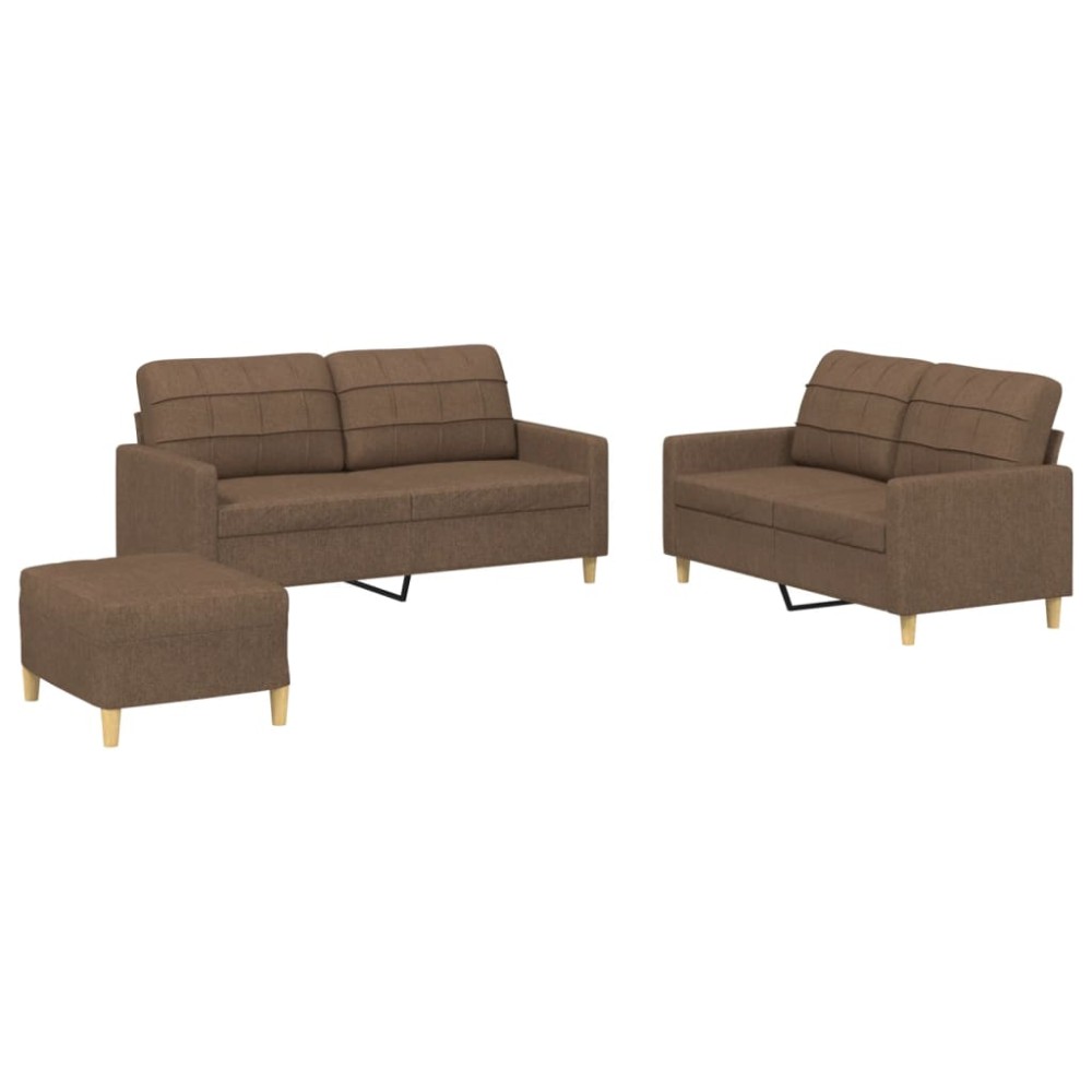 vidaXL Set de canapele cu perne, 3 piese, maro, textil