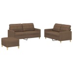vidaXL Set de canapele cu perne, 3 piese, maro, textil vidaXL Set de canapele cu perne, 3 piese, maro, textil