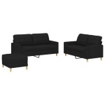 vidaXL Set de canapele cu perne, 3 piese, negru, textil vidaXL Set de canapele cu perne, 3 piese, negru, textil