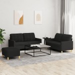 vidaXL Set de canapele cu perne, 3 piese, negru, textil vidaXL Set de canapele cu perne, 3 piese, negru, textil
