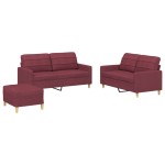 vidaXL Set canapea cu perne, 3 piese, roșu vin, material textil