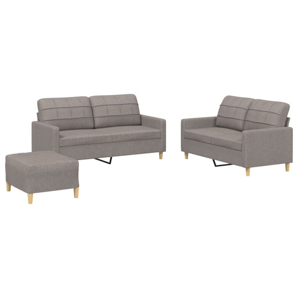 vidaXL Set de canapea cu perne, 3 piese, gri taupe, material textil