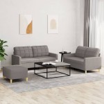 vidaXL Set de canapea cu perne, 3 piese, gri taupe, material textil