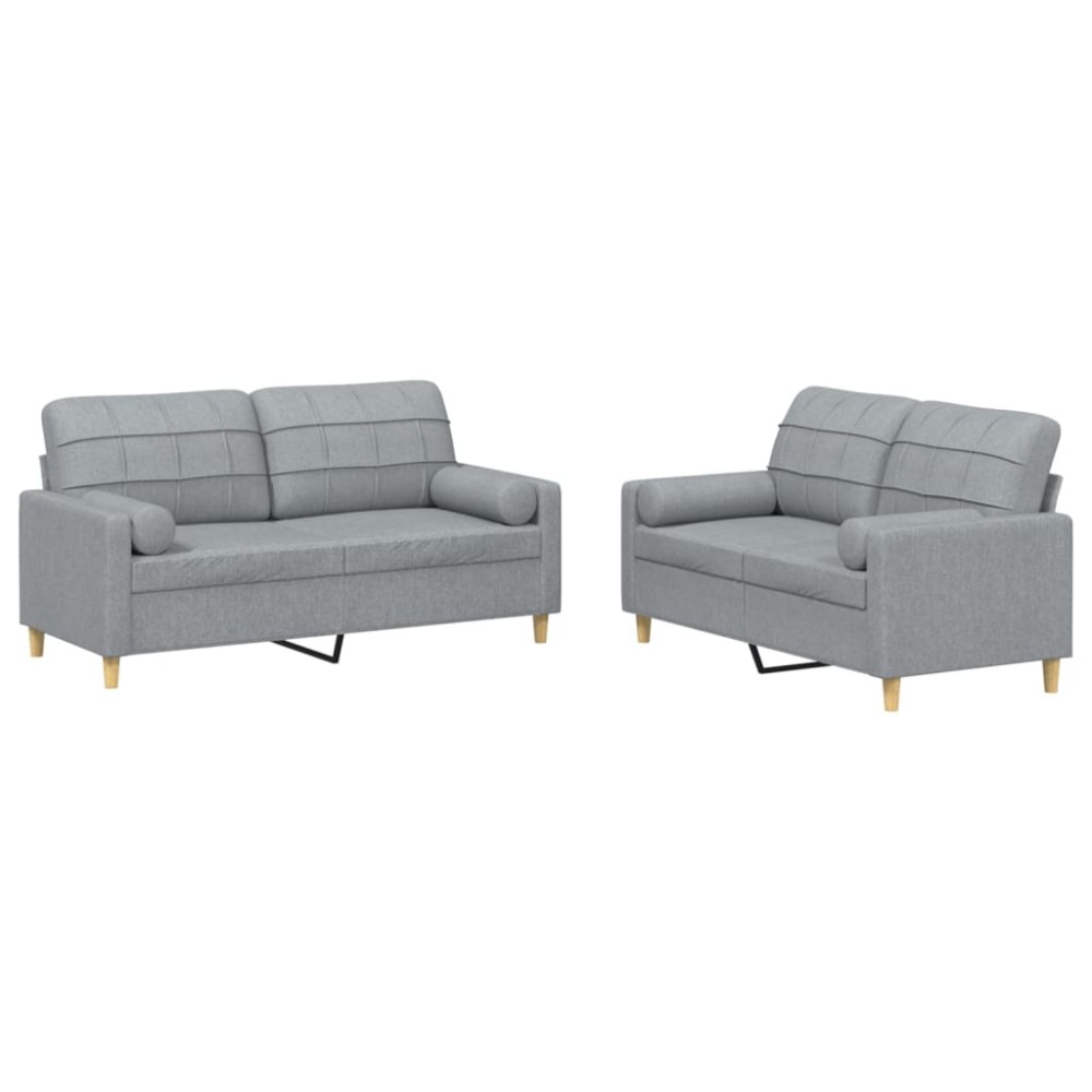 vidaXL Set de canapele cu perne, 2 piese, gri deschis, material textil