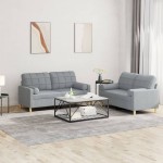 vidaXL Set de canapele cu perne, 2 piese, gri deschis, material textil vidaXL Set de canapele cu perne, 2 piese, gri deschis, material textil