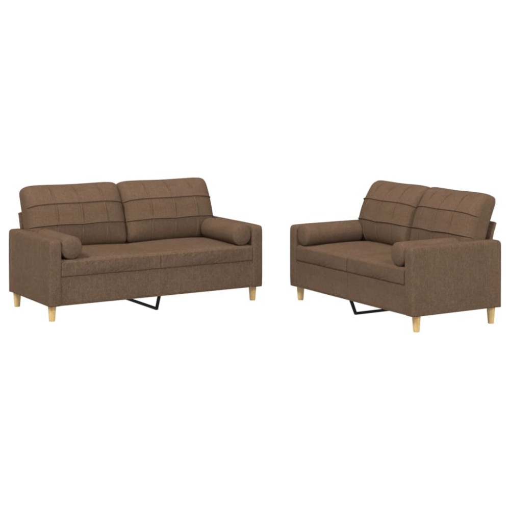 vidaXL Set de canapele cu perne, 2 piese, maro, textil