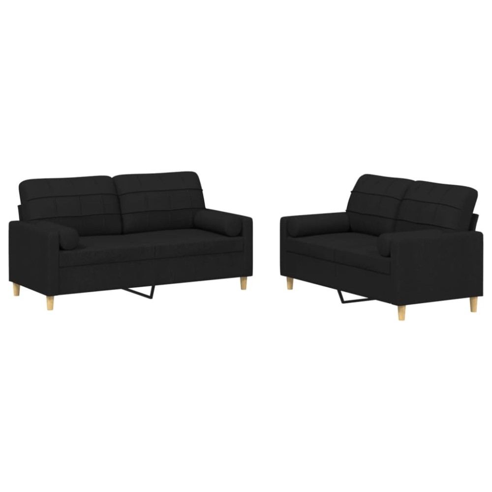 vidaXL Set de canapele cu perne, 2 piese, negru, material textil