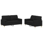 vidaXL Set de canapele cu perne, 2 piese, negru, material textil