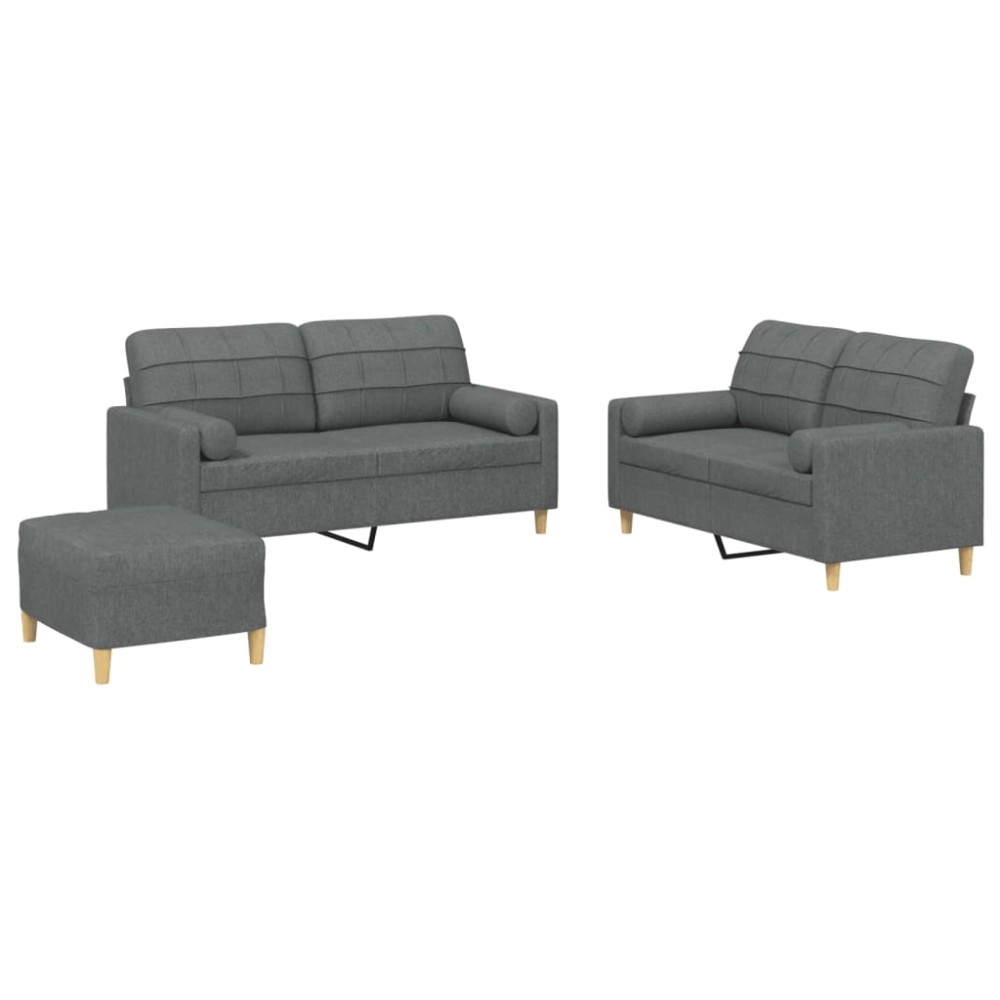 vidaXL Set de canapele cu perne, 3 piese, gri închis, textil