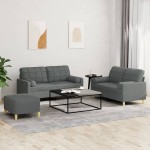vidaXL Set de canapele cu perne, 3 piese, gri închis, textil vidaXL Set de canapele cu perne, 3 piese, gri închis, textil