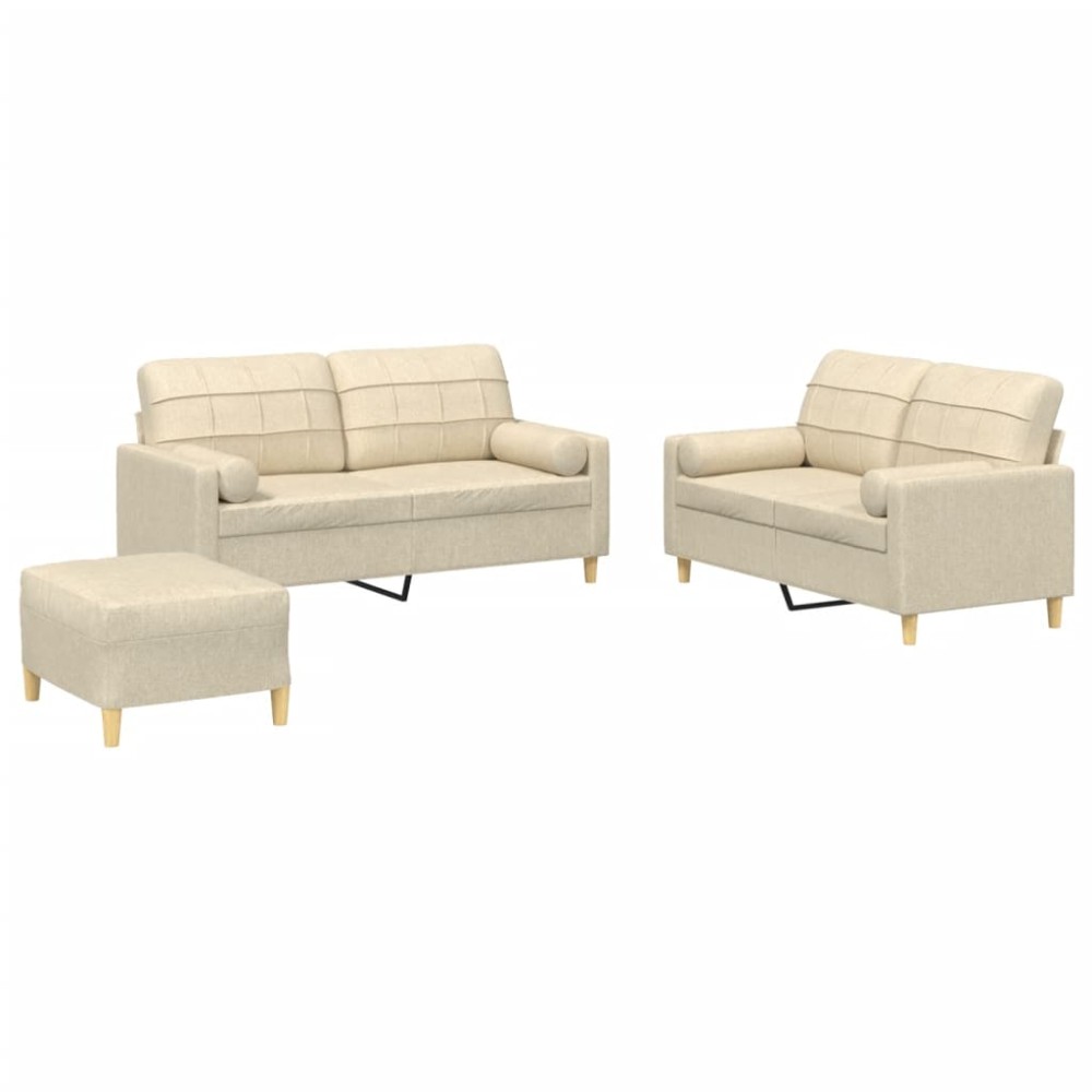 vidaXL Set de canapele cu perne, 3 piese, crem, textil
