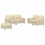 vidaXL Set de canapele cu perne, 3 piese, crem, textil