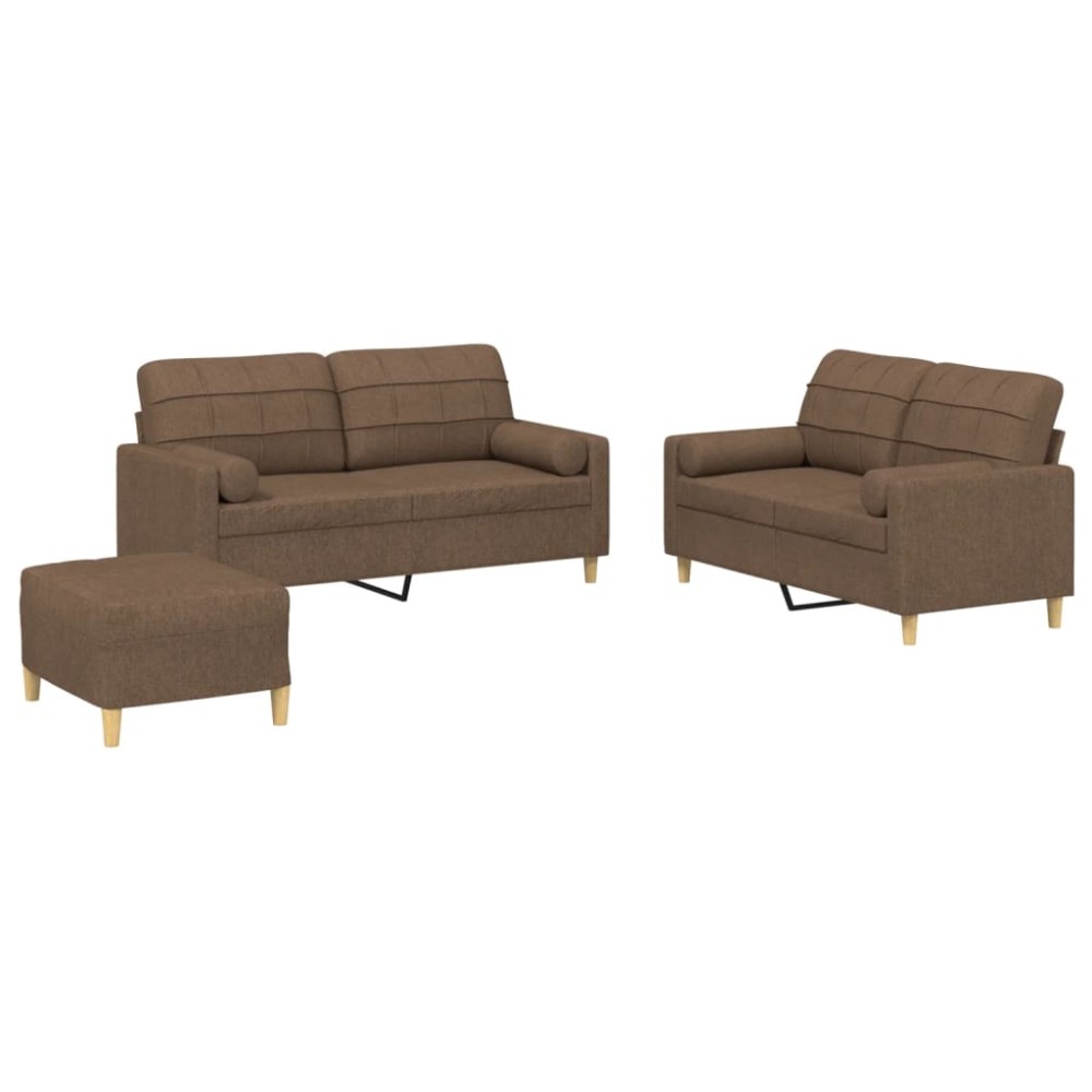 vidaXL Set de canapele cu perne, 3 piese, maro, textil