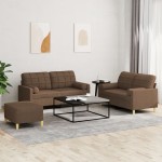 vidaXL Set de canapele cu perne, 3 piese, maro, textil vidaXL Set de canapele cu perne, 3 piese, maro, textil