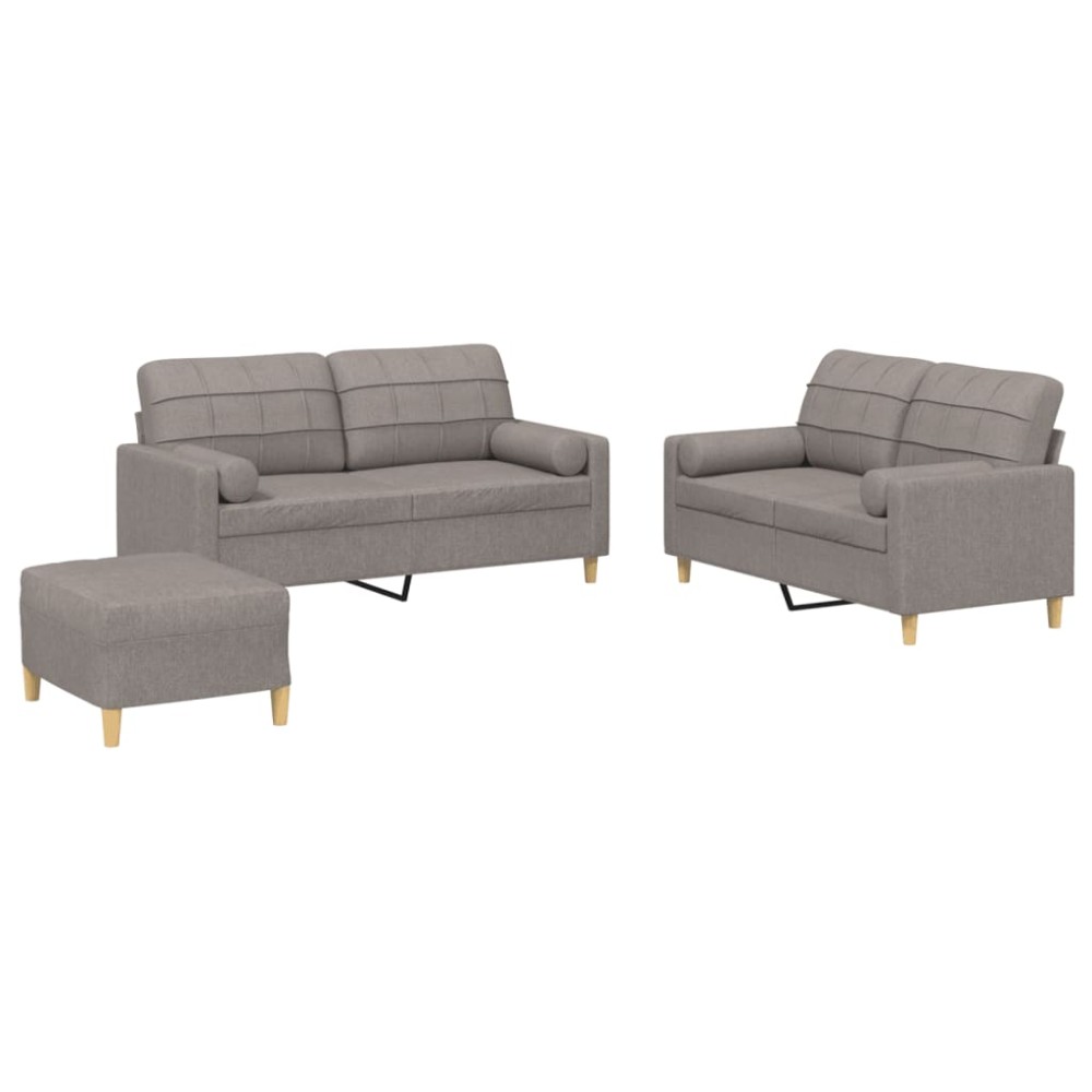 vidaXL Set de canapele cu perne, 3 piese, gri taupe, textil