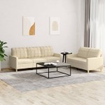 vidaXL Set de canapele cu perne, 2 piese, crem, textil vidaXL Set de canapele cu perne, 2 piese, crem, textil