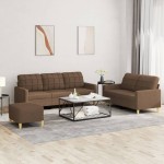 vidaXL Set de canapele cu perne, 3 piese, maro, textil vidaXL Set de canapele cu perne, 3 piese, maro, textil