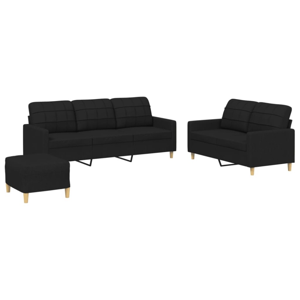vidaXL Set de canapele cu perne, 3 piese, negru, textil
