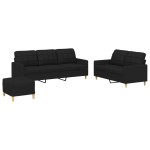 vidaXL Set de canapele cu perne, 3 piese, negru, textil vidaXL Set de canapele cu perne, 3 piese, negru, textil