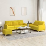 vidaXL Set de canapele cu perne, 3 piese, galben deschis, textil vidaXL Set de canapele cu perne, 3 piese, galben deschis, textil