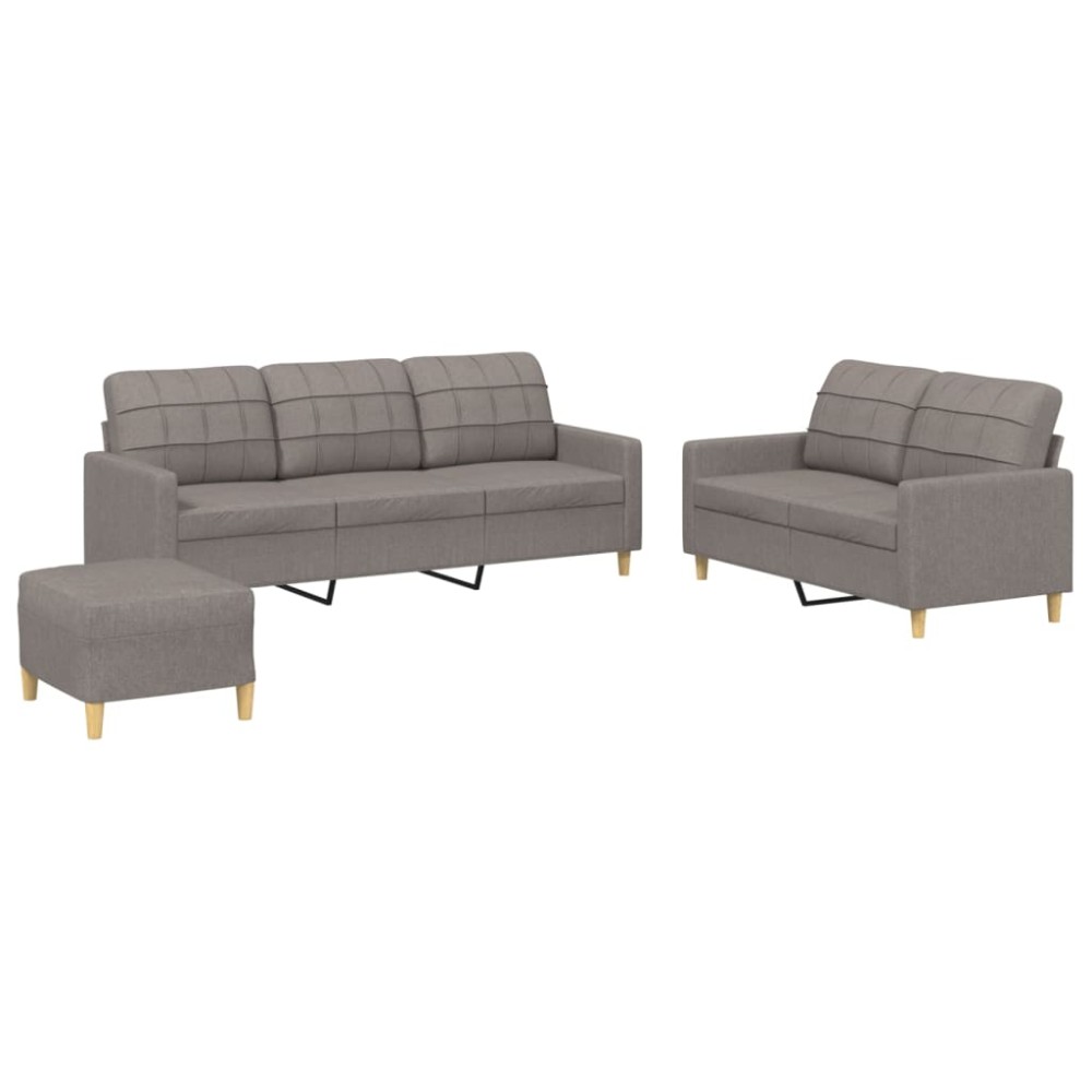 vidaXL Set de canapea cu perne, 3 piese, gri taupe, material textil
